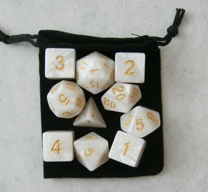 NEU Elfenweiß RPG Würfelset: 7 + 3D6 = 10 Würfel plus Tasche! - Bild 1 von 3