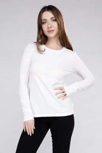 ZENANA Cotton Crew Neck Long Sleeve T-Shirt Casual Pullover - Picture 1 of 13