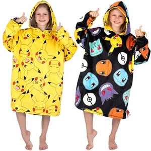 Pokemon Oversized Hoodie Blanket for Kids Super Soft Double Sided Pikachu Fleece - Picture 1 of 7