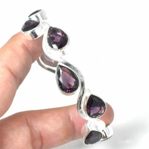 Purple Amethyst Gemstone Handmade 925 Sterling Silver Jewelry Bangle Sz 7-8 - Picture 1 of 1