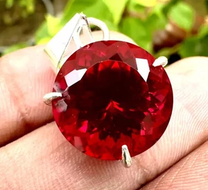 925 Solid Silver Pendant 30+CT Lab Grown Pigeons Blood Ruby Gemstone - Picture 1 of 7