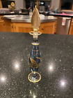 Bouteille de parfum VINTAGE en verre égyptien bleu soufflé à la main avec garniture dorée 7"H