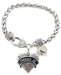 Custom Sweet 16 Heart Silver Bracelet Jewelry Birthday Gift Choose Initial Charm - Picture 1 of 27