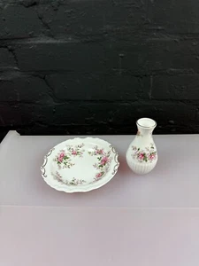 Royal Albert Lavender Rose Bud Vase 4.25" High and Round Trinket Dish 5.75" - Picture 1 of 8