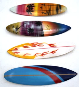 4pc 7" INDONESIA Wood Carved Airbrushed Mini Surfboard Palm Tree Flames Souvenir - Picture 1 of 4