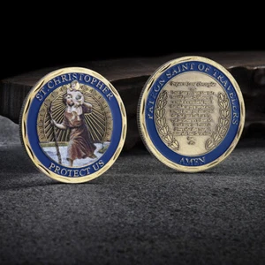 Gold St. Christopher Patron Saint Of Travelers Collectible Challenge Coin Medal - Picture 1 of 10