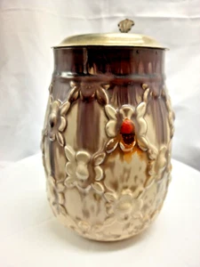 BEAUTIFUL RARE VINTAGE GERMAN MAJOLICA BEER LIDDED STEIN 8" MARKED c1930 v/good - Picture 1 of 9