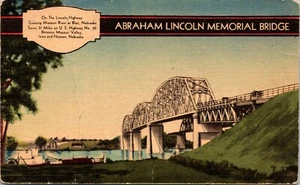 Abraham Lincoln Memorial Bridge IOWA y Nebraska lino acabado bursheen postal D13 - Imagen 1 de 2