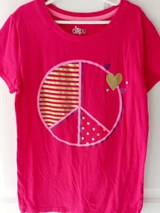 Brand New Girls Hot Pink Peace Sign T-Shirt Size XL 14-16 - Picture 1 of 2