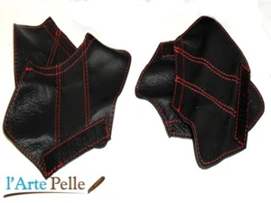 Alfa Romeo 147 5 porte copri maniglia ANT + POST pelle nera e cuciture rosse - Picture 1 of 2