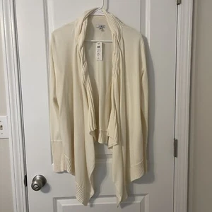 Cache Cardigan Womens Size M Open Front Waterfall Knit Cashmere Blend Ivory NWT - Picture 1 of 12
