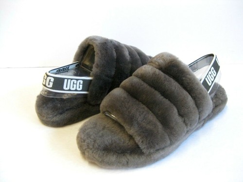 UGG FLUFF YEAH SLIDE SANDALO DONNA ANTRACITE US 9 UK 7 EU 40