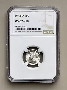 1943 D Mercury Silver Dime MS67 + FB NGC - Picture 1 of 4