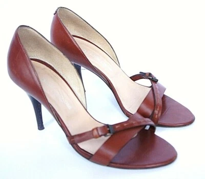 Bombas Stiletto L'Autre Chose marrom biqueira aberta couro tiras tamanho 36 (EUA 6) - Imagem 1 de 4