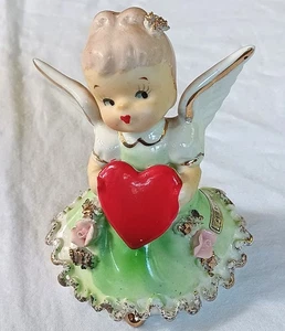 Figura De Colección Geo T Lefton Ángel Cumpleaños Niña Campana Febrero Firmada Verde  - Imagen 1 de 5