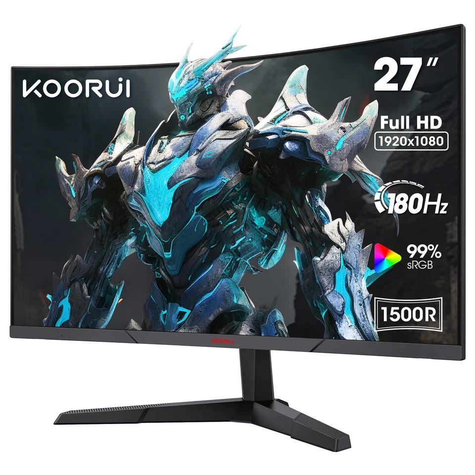 KOORUI 27 Inch Gaming Monitor, FHD 1080P Curved Monitor 180Hz VA 1ms 1500R PC - Image 1 of 4