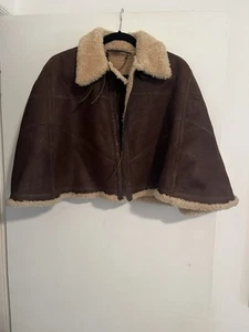 Ralph Lauren Rare Vintage Blue Label Brown Leather Shearling Capelet - Picture 1 of 7
