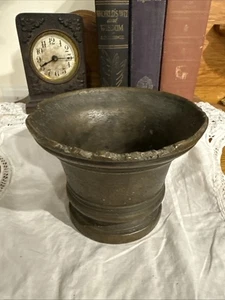 Antique 1800s Thick Bronze Apothecary Mortar 4” Tall 6 Pounds Patina Primitive - Picture 1 of 7