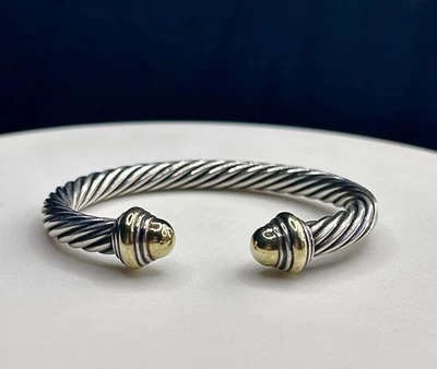 Brazalete David Yurman Clásico Oro 14k y Plata de Ley Cable 7mm Foto 1 de 3