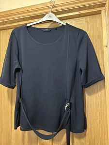 Next Ladies Size 18 Navy Short Sleeved Blouse With Front Belt - Picture 1 of 8