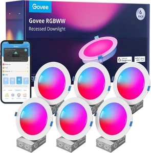 Govee 6 Inch Smart Recessed Lighting Wi-Fi Bluetooth Direct Connect 6 Pack - Picture 1 of 4