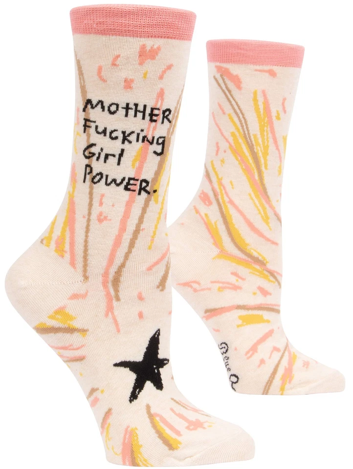 Mother F King Girl Power Blue Q Crew Socks Soft Combed Cotton Sock