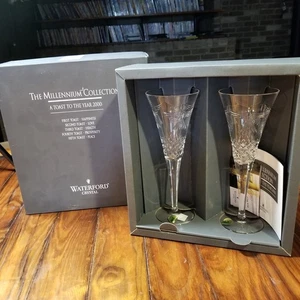 Vtg 2000 Waterford Crystal The Millennium Collection Toasting Flutes Set 2 GCL - Picture 1 of 22