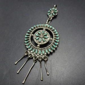 Firmado Vintage ZUNI Plata de Ley TURQUESA Punta de Aguja COLGANTE PEQUEÑO PUNTO - Imagen 1 de 13
