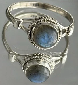 Anello vintage pietra preziosa labradorite argento sterling massiccio 925 fascia fatto a mano taglia 8 delicato - Foto 1 di 2
