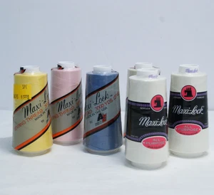 Maxi-Lock Serger Thread Lot of 6 Cones: 3 Ivory + Yellow, Blue & Pink NEW SEALED - Picture 1 of 9