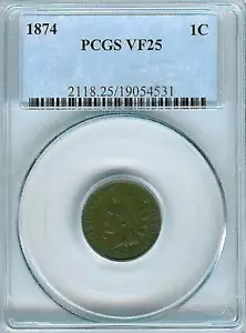 1874 Indian Cent : PCGS VF25 - Picture 1 of 2