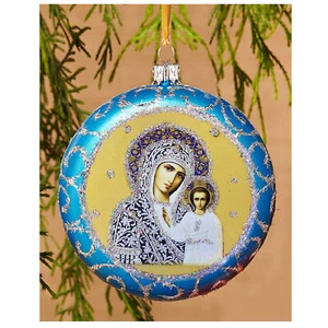 "Adorno de Navidad redondo religioso de la Virgen de Kazán - no rompible 4 3/4" - Imagen 1 de 3