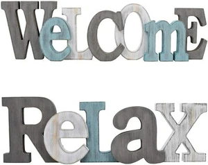 Rustic Wood Welcome / Relax Sign Decorative Cutout Word Sign Wall Tabletop Decor - Picture 1 of 32