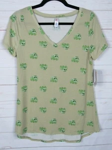 Top para mujer Lularoe Christy T bronceado con autobuses verdes talla XS NUEVO CON ETIQUETAS - Imagen 1 de 3
