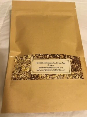 ROOIBOS ASHWAGANDA TÉ DE JENGIBRE 4 oz. Hierbas ayurvédicas a base de hierbas Vata Kapha calmante Foto 1 de 3