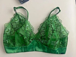 BNWT M&S Autograph Allure embroidery satin non padded non wired green bralet - Picture 1 of 2