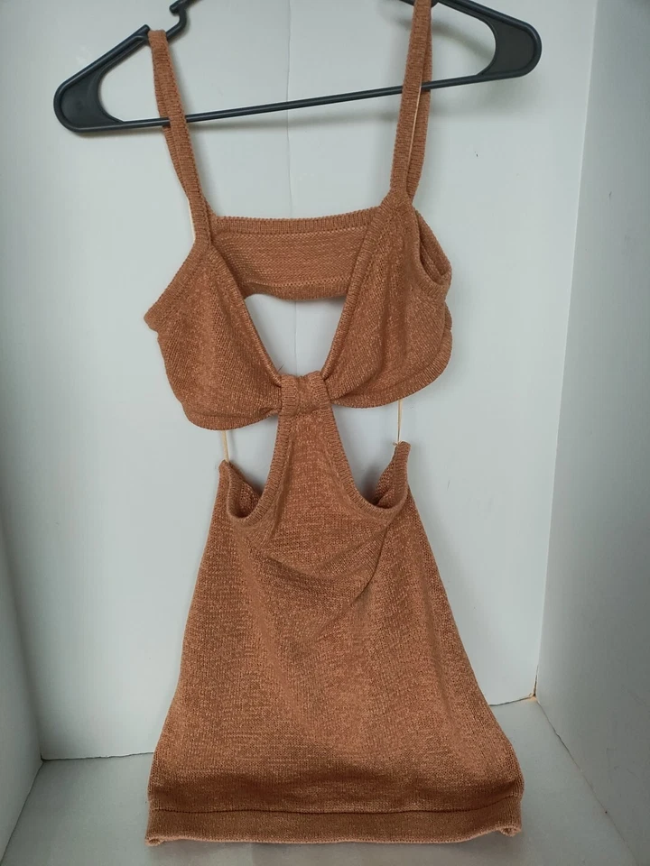 S- Mystic Moon Mini Vestido Corte Albaricoque Marrón Tejido Boho Gitano Bikini Top NUEVO Foto 1 de 4