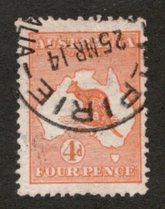 1913 Australia Sc# 6 - 4 Pence, Kangaroo & Map used stamp Cv$40 - Picture 1 of 1