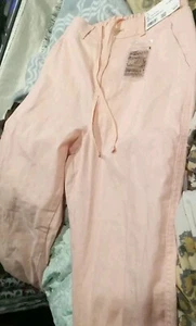 Women Linen Cotton Tapered Pants XS Waist 24-25 Inch NWT Retail 49.90 Pink - Picture 1 of 6