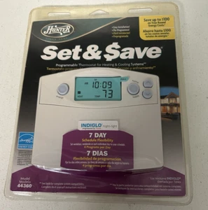 Hunter Set & Save 7-Day Programmable Thermostat 44360 Heat Cool Indiglo LCD - Picture 1 of 4