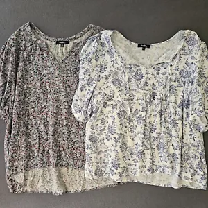 Lot 2 Peasant Tops Plus Size 2X Angels Forever Young Short Sleeve Tassels Boho - Picture 1 of 12