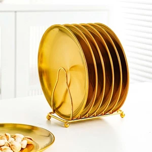 6x Dinner Plate Gold Tableware Camping Serving Plate for Party Hotel - Picture 1 of 7