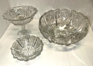 (3 Stück) Vintage HIGBEE DISTEL Pressglas: hohes Kompott und 2 Fußschalen - Bild 1 von 4