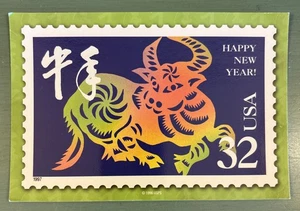 Chinese New Year 1997 Year Of Ox Stamp Shape Postcard - Picture 1 of 2