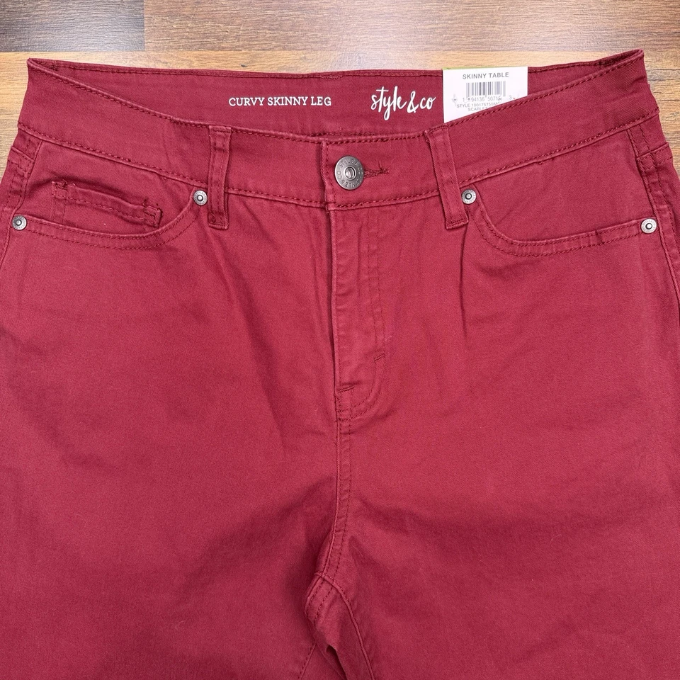 Pantalones de mezclilla ajustados Style & Co con curvas para mujer 4 rojos tiro medio elásticos nuevos  Foto 1 de 4