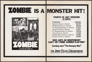 ZOMBIE - Original 1980 Trade AD / poster _ Lucio Fulci - Detroit box office - Picture 1 of 3
