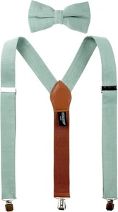 Spring Notion Mens' Linen Blend Suspenders and Bow Tie Set for Groomsmen Wedding - Picture 1 of 3
