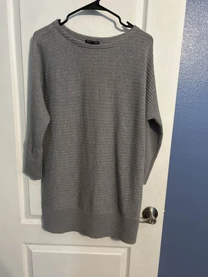 Eileen Fisher Petite PM Gray Ribbed Crew Neck Sweater Fine Wool  - Image 1 of 4