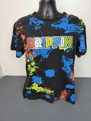 Y2K Sacred Crown T-shirt Paint Drip Drippin Tee Mens Large Rave Punk Black Graph - Image 1 of 4