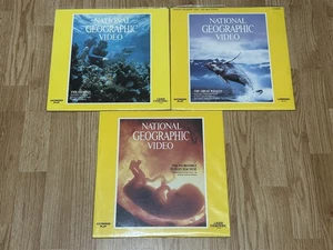 3 NATIONAL GEOGRAPHIC VIDEO ON LASERDISCS SHARKS, WHALES & HUMAN MACHINE - Picture 1 of 2